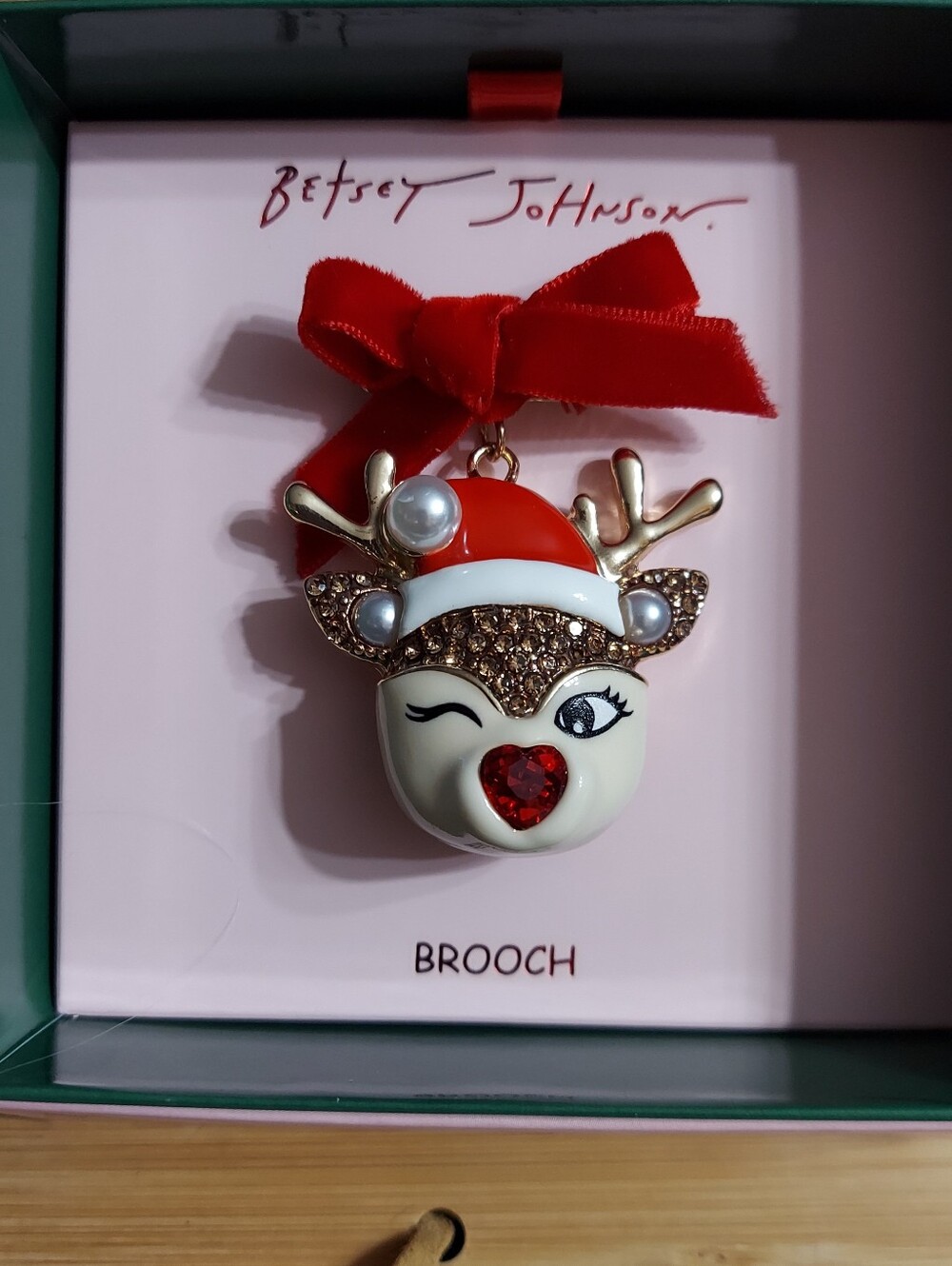 Betsey Johnson 'Holly Jolly' Enamel Crystal Pave' Reindeer Brooch/Pin